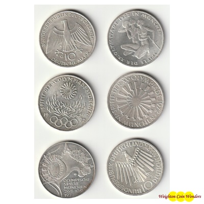10 x 1972 Germany 10 Mark Silver Coin